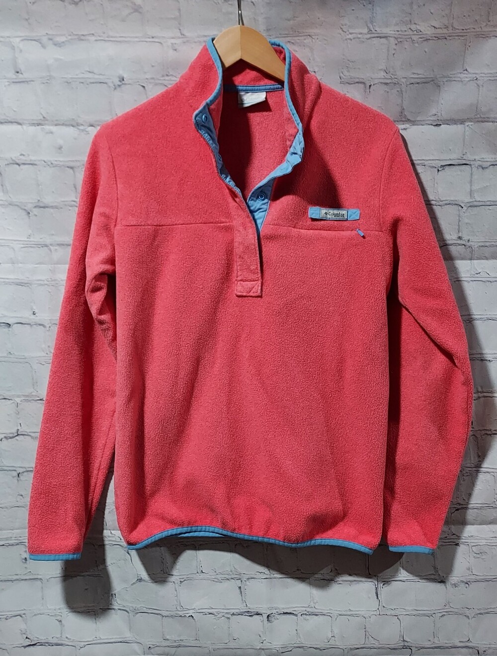 Columbia Fleece Pullover Womens Medium Pink Coral 1/4 Snap Jacket Outdoor